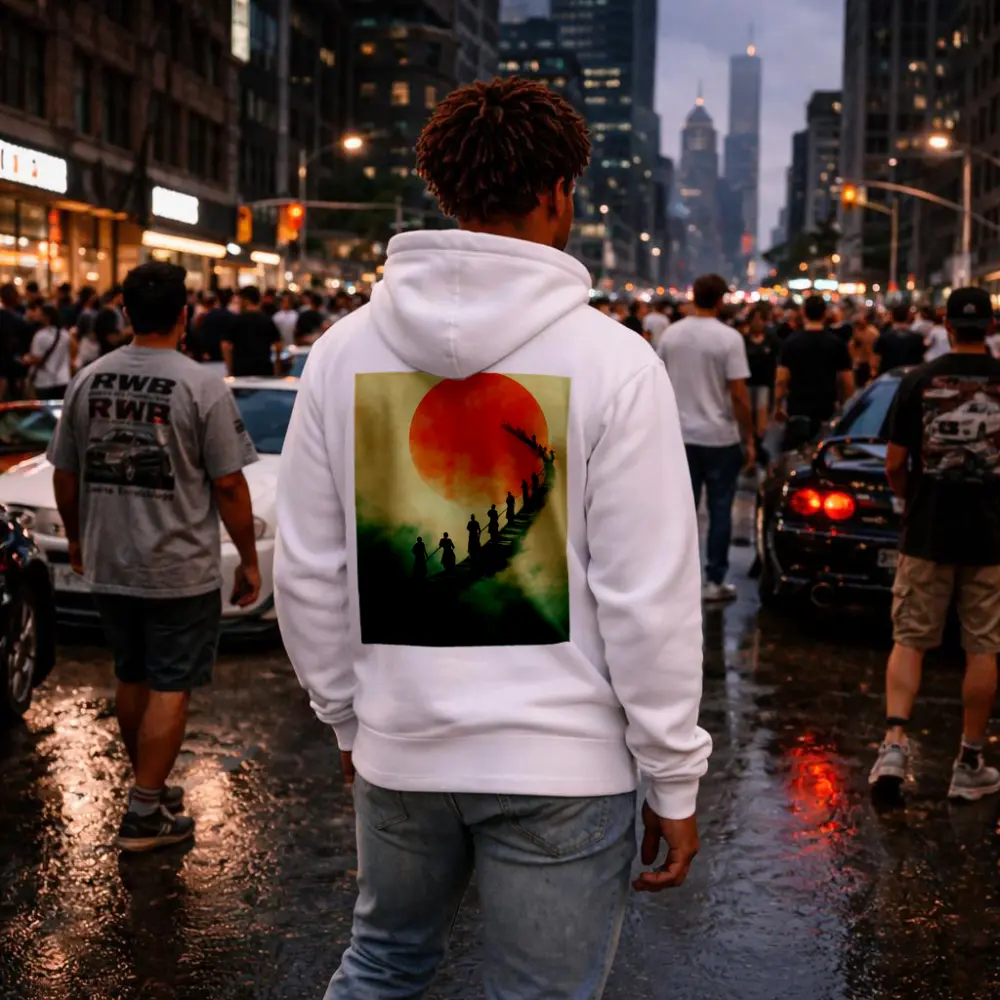 Samurai Warriors Crossing Misty Bridge Red Sun – Hoodies