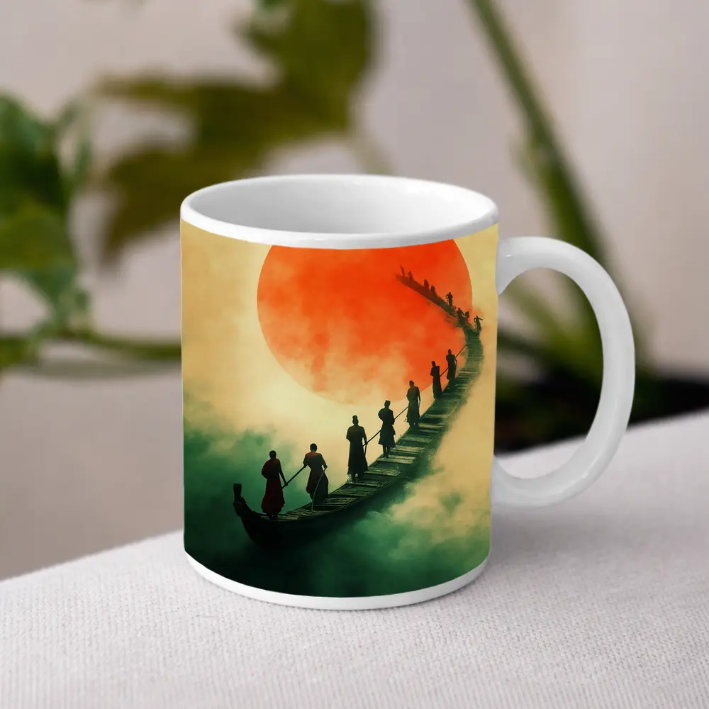 Samurai Warriors Crossing Misty Bridge Red Sun – Mugs