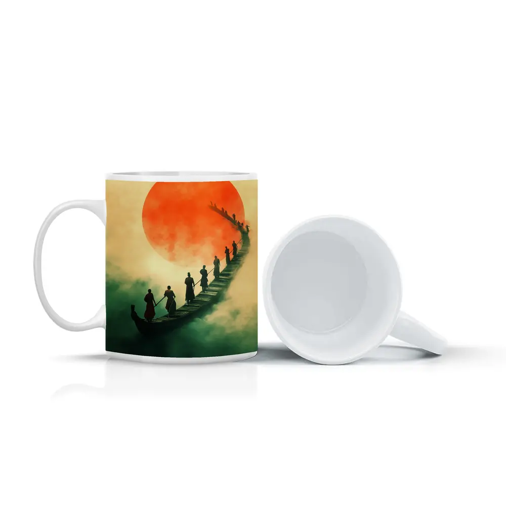 Samurai Warriors Crossing Misty Bridge Red Sun – Mugs