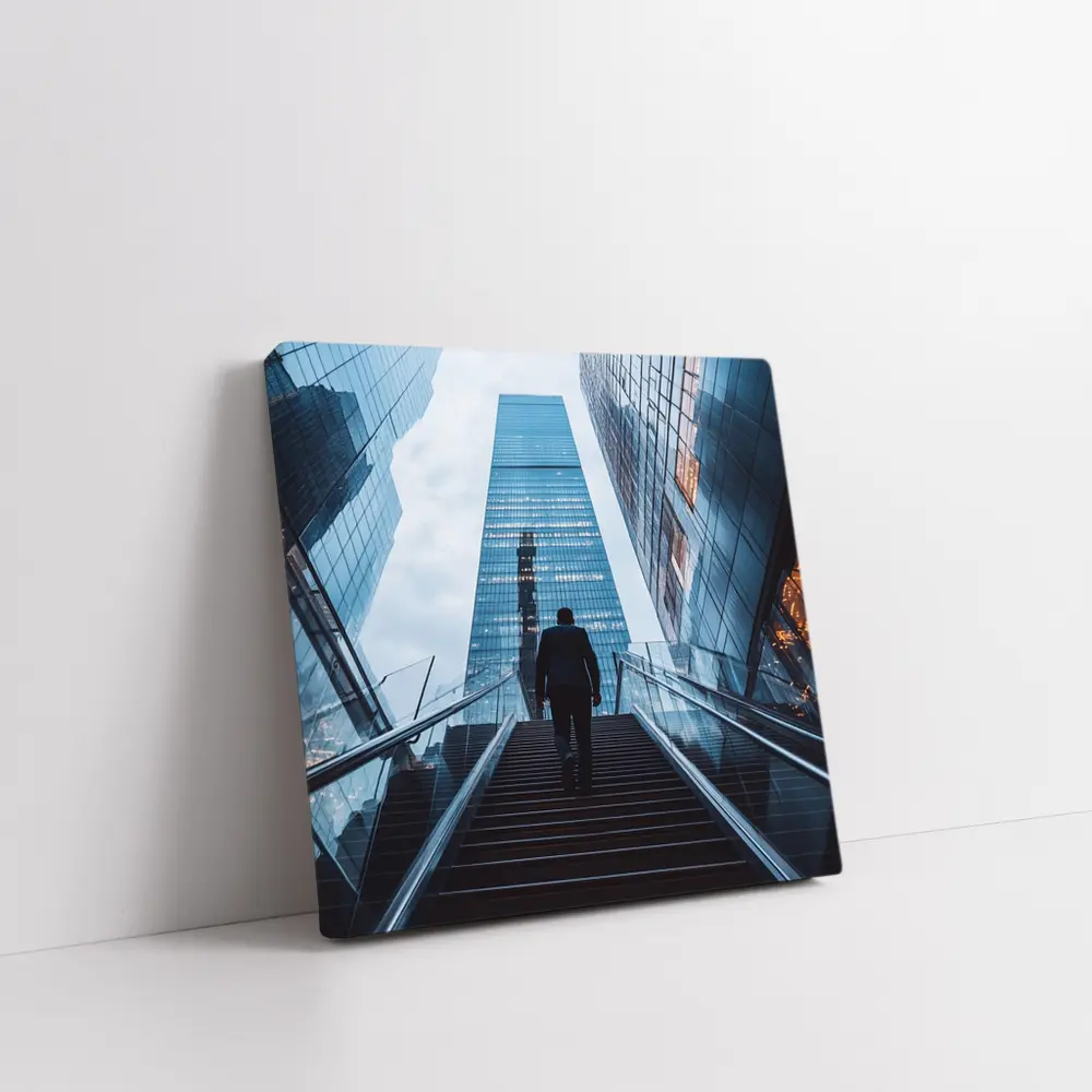 Businessman Silhouette Walking Up City Stairs – Wall Art