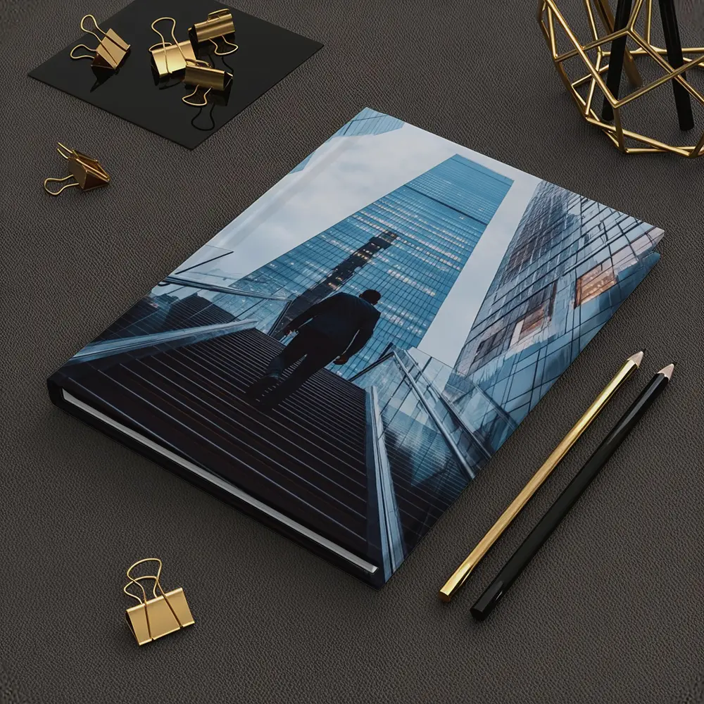 Businessman Silhouette Walking Up City Stairs – Notebooks