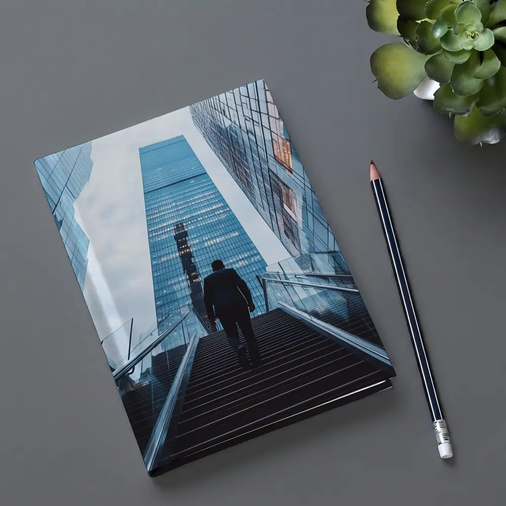 Businessman Silhouette Walking Up City Stairs – Notebooks
