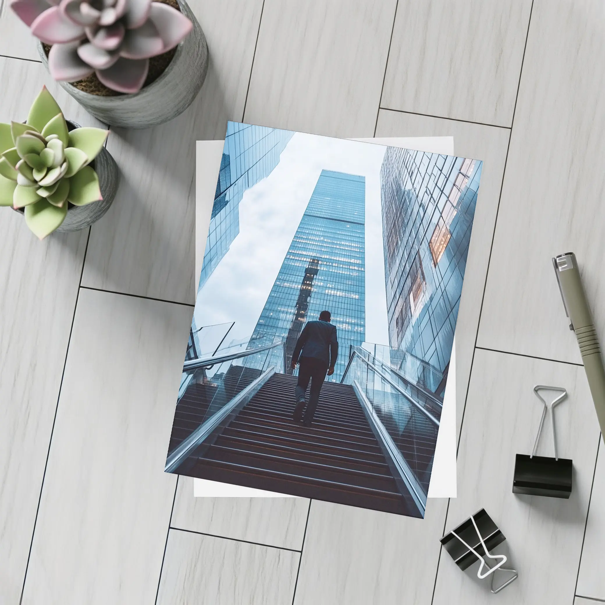 Businessman Silhouette Walking Up City Stairs – Postcards
