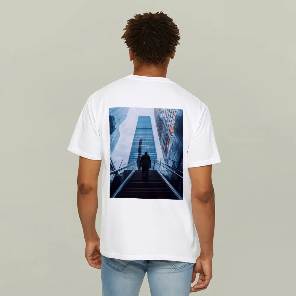 Businessman Silhouette Walking Up City Stairs – T-Shirts