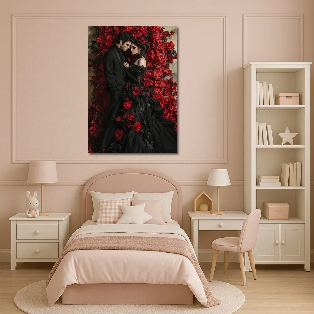 Gothic Couple Black Dress Red Roses – Wall Art