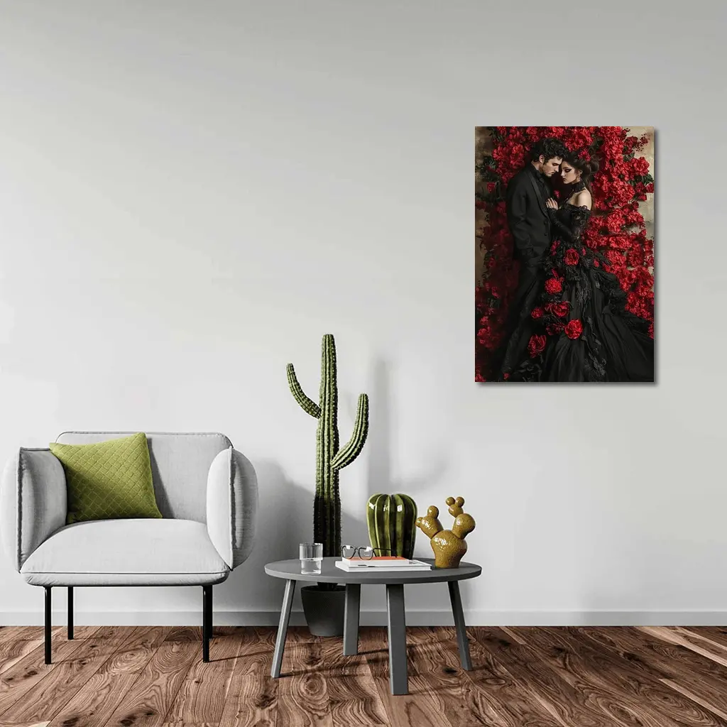 Gothic Couple Black Dress Red Roses – Wall Art