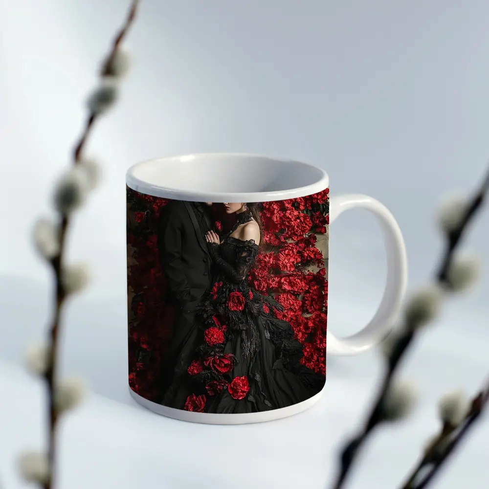 Gothic Couple Black Dress Red Roses – Mugs