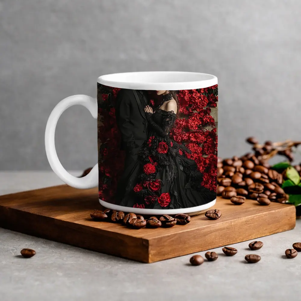 Gothic Couple Black Dress Red Roses – Mugs