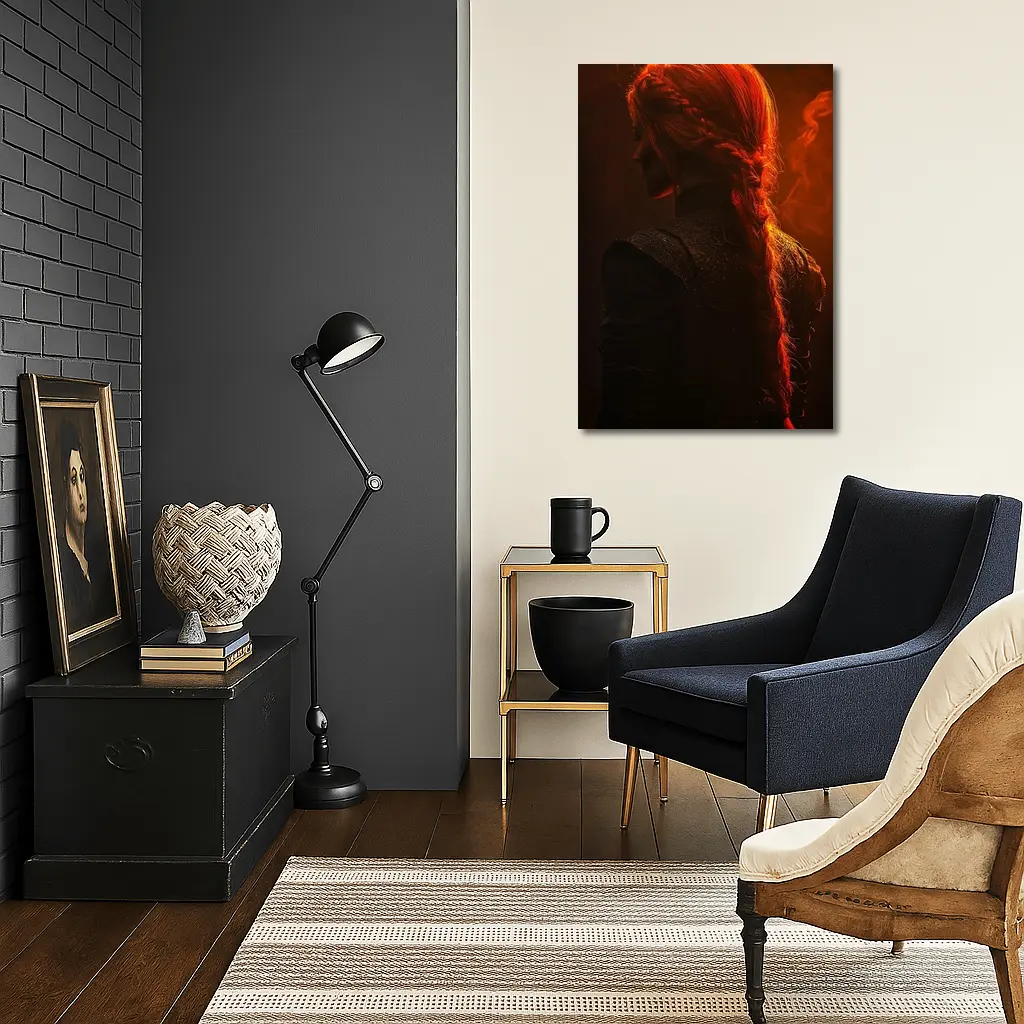 Red Haired Woman Fire Dark Fantasy Art – Wall Art