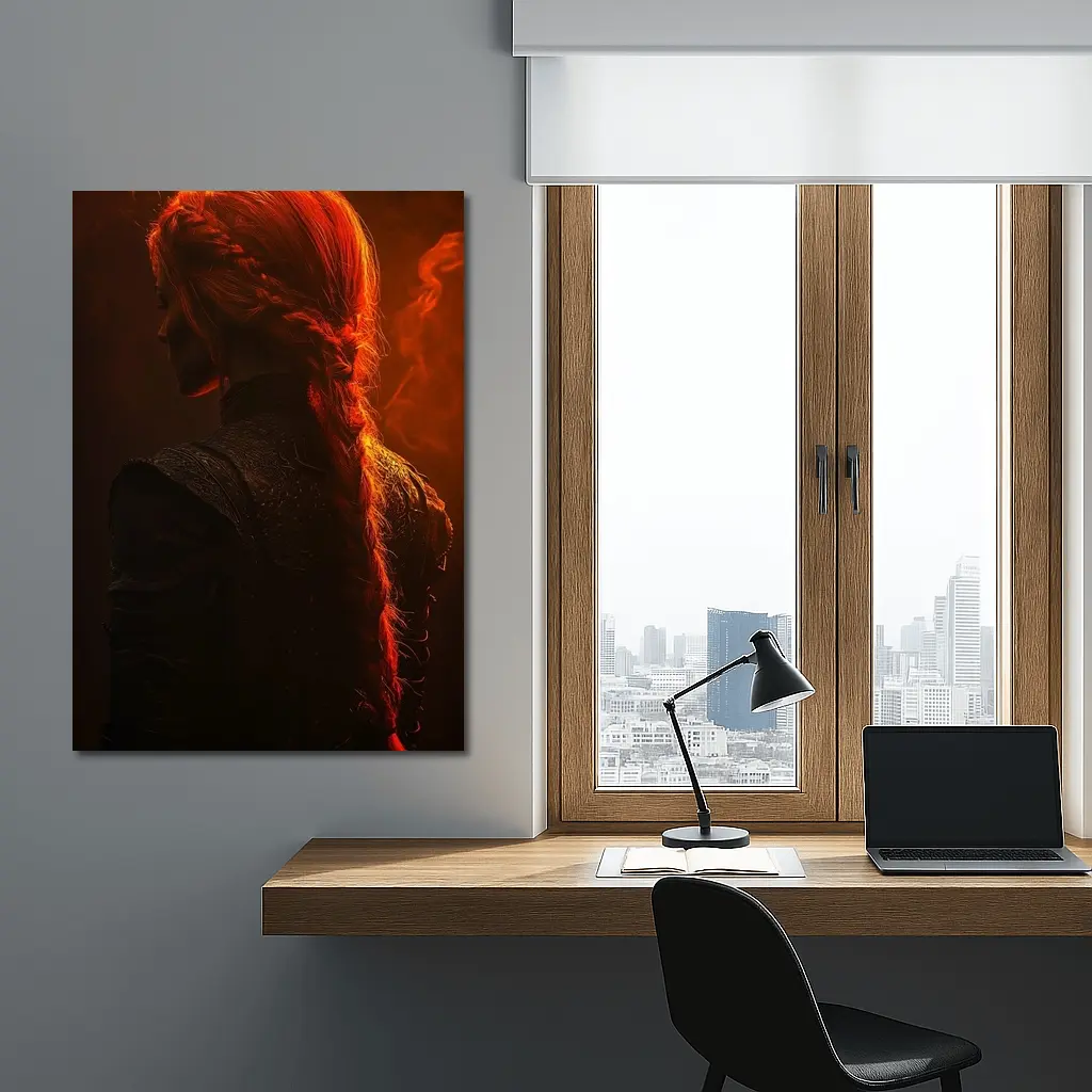 Red Haired Woman Fire Dark Fantasy Art – Wall Art