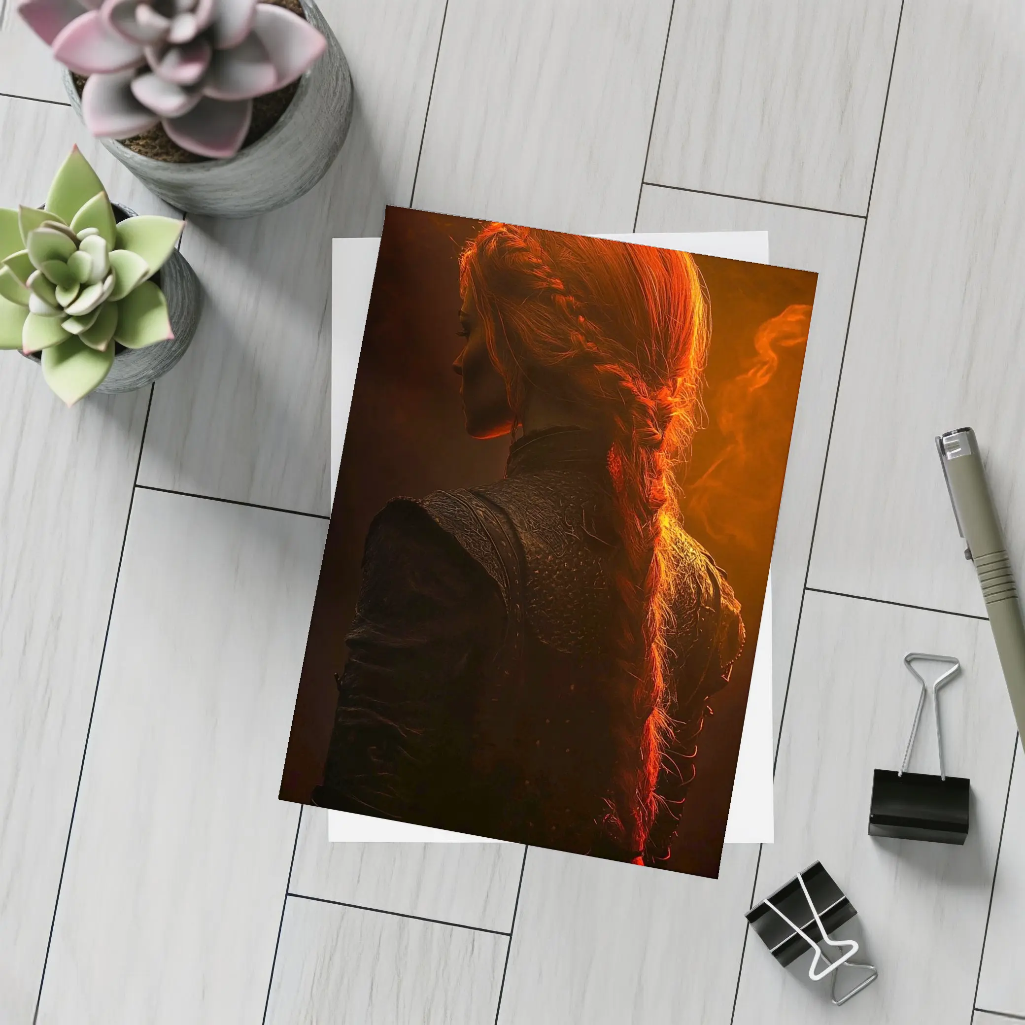 Red Haired Woman Fire Dark Fantasy Art – Postcards
