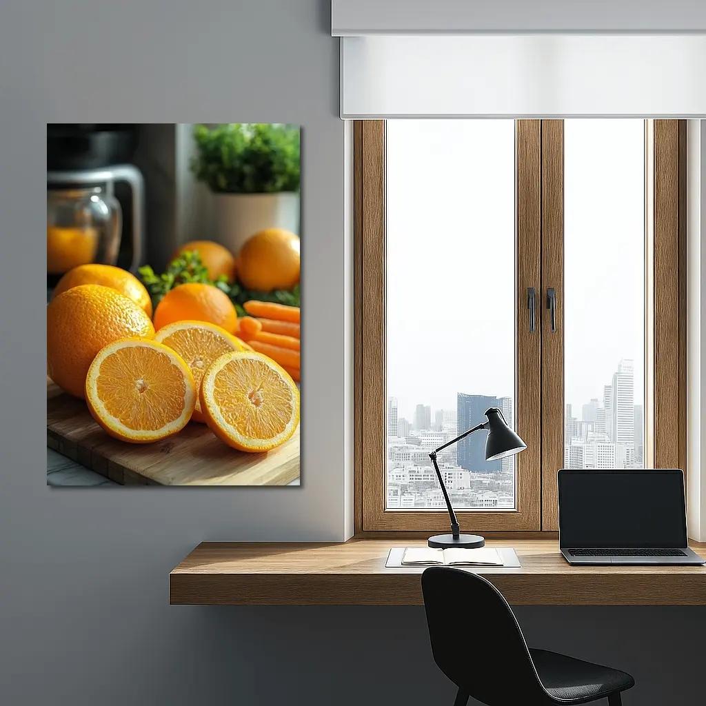 Fresh Oranges on Kitchen Cutting Board – Wall Art