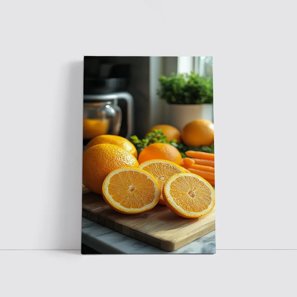 Fresh Oranges on Kitchen Cutting Board – Wall Art