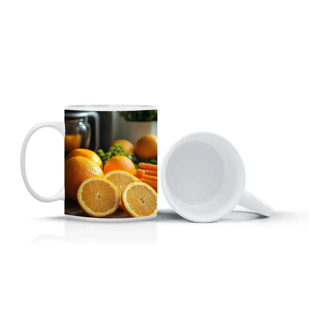 Fresh Oranges on Kitchen Cutting Board – Mugs
