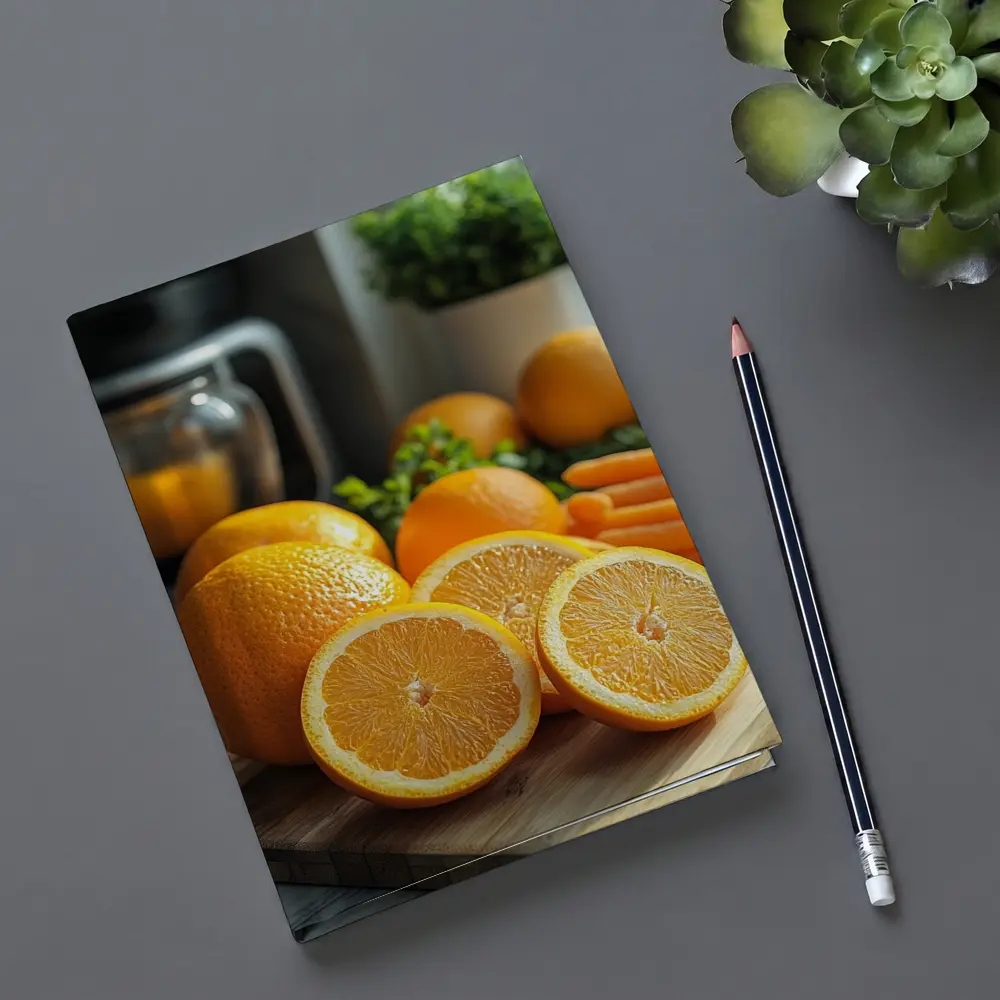 Fresh Oranges on Kitchen Cutting Board – Notebooks