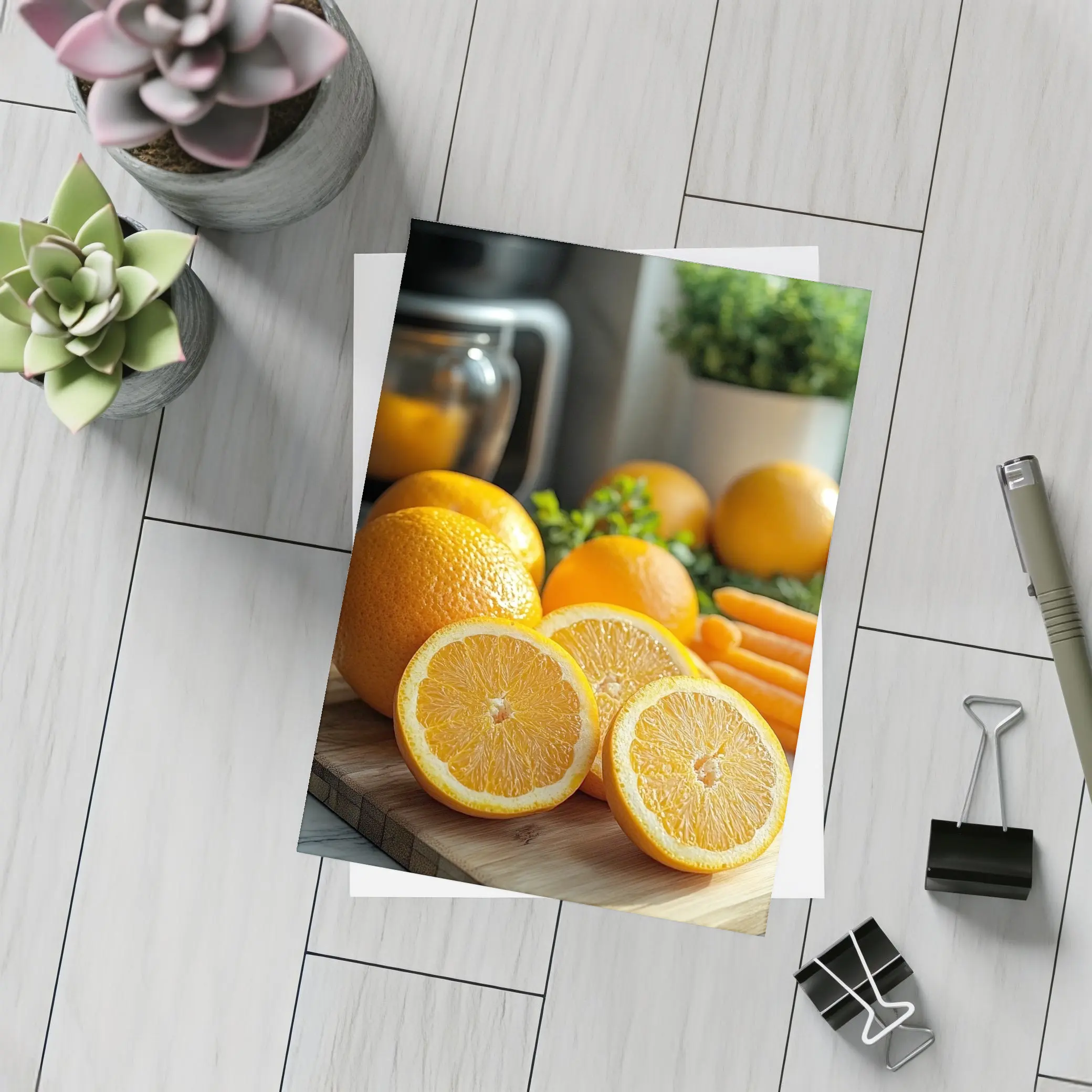Fresh Oranges on Kitchen Cutting Board – Postcards