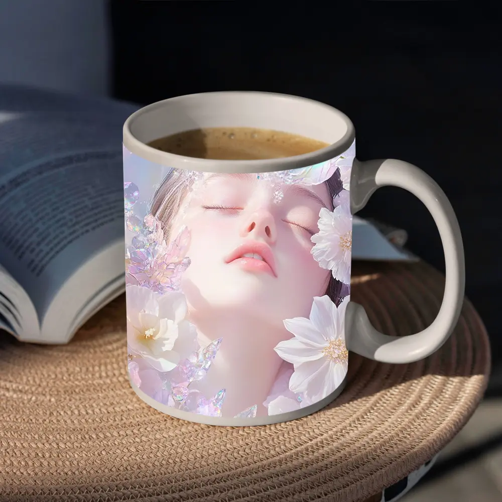 Dreamy Fairy Girl White Flowers Fantasy Art – Mugs