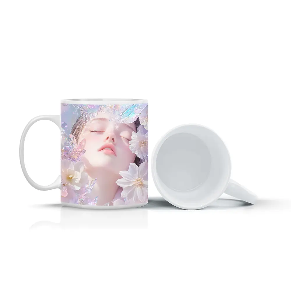 Dreamy Fairy Girl White Flowers Fantasy Art – Mugs