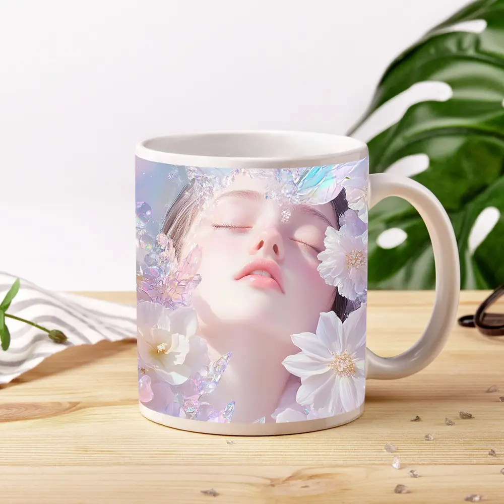Dreamy Fairy Girl White Flowers Fantasy Art – Mugs