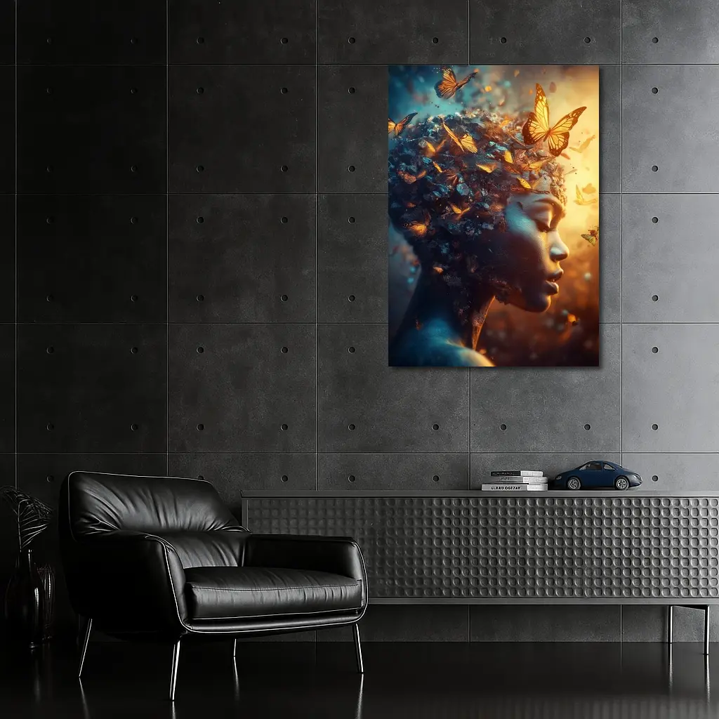 Woman Butterflies Flying Surreal Fantasy Art – Wall Art