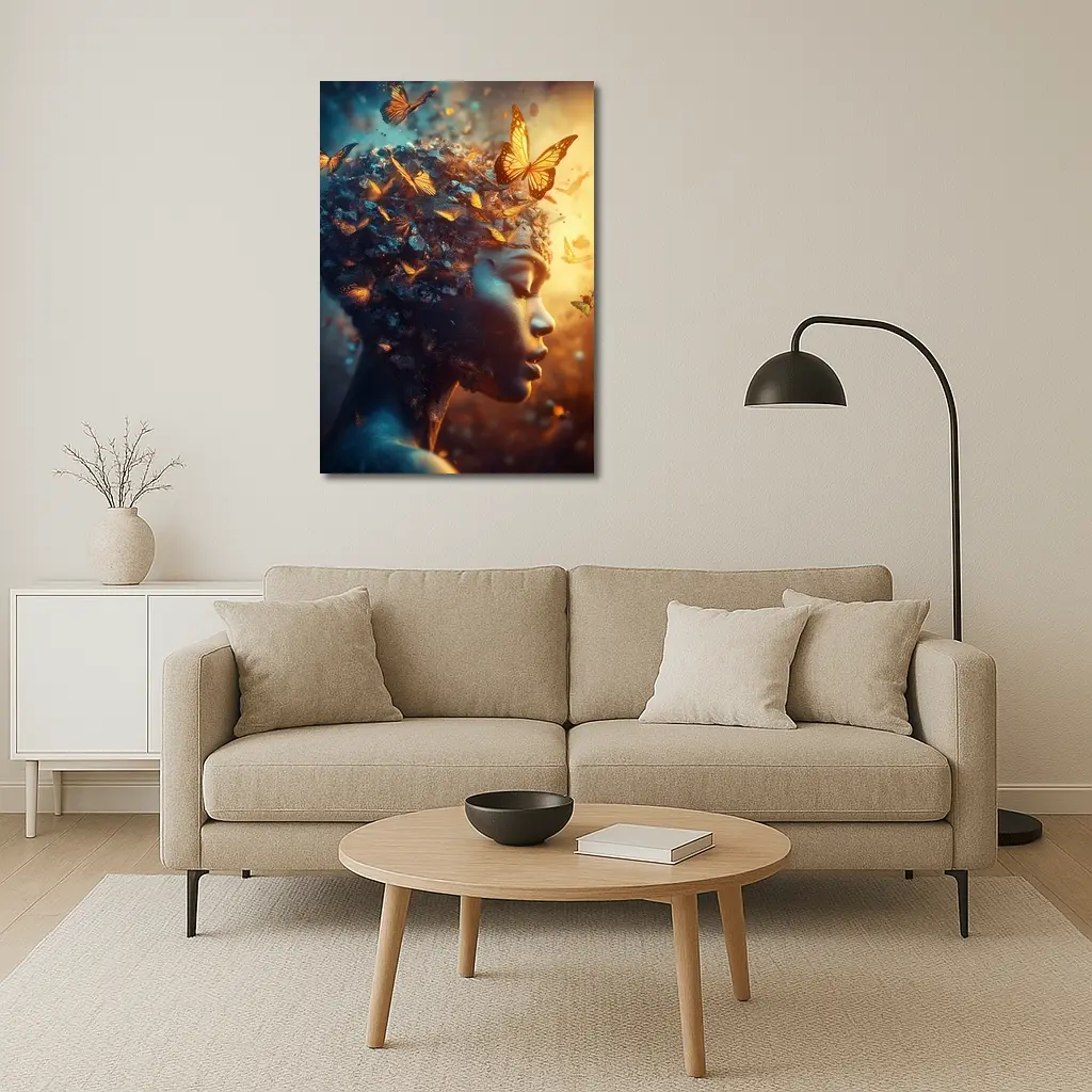 Woman Butterflies Flying Surreal Fantasy Art – Wall Art