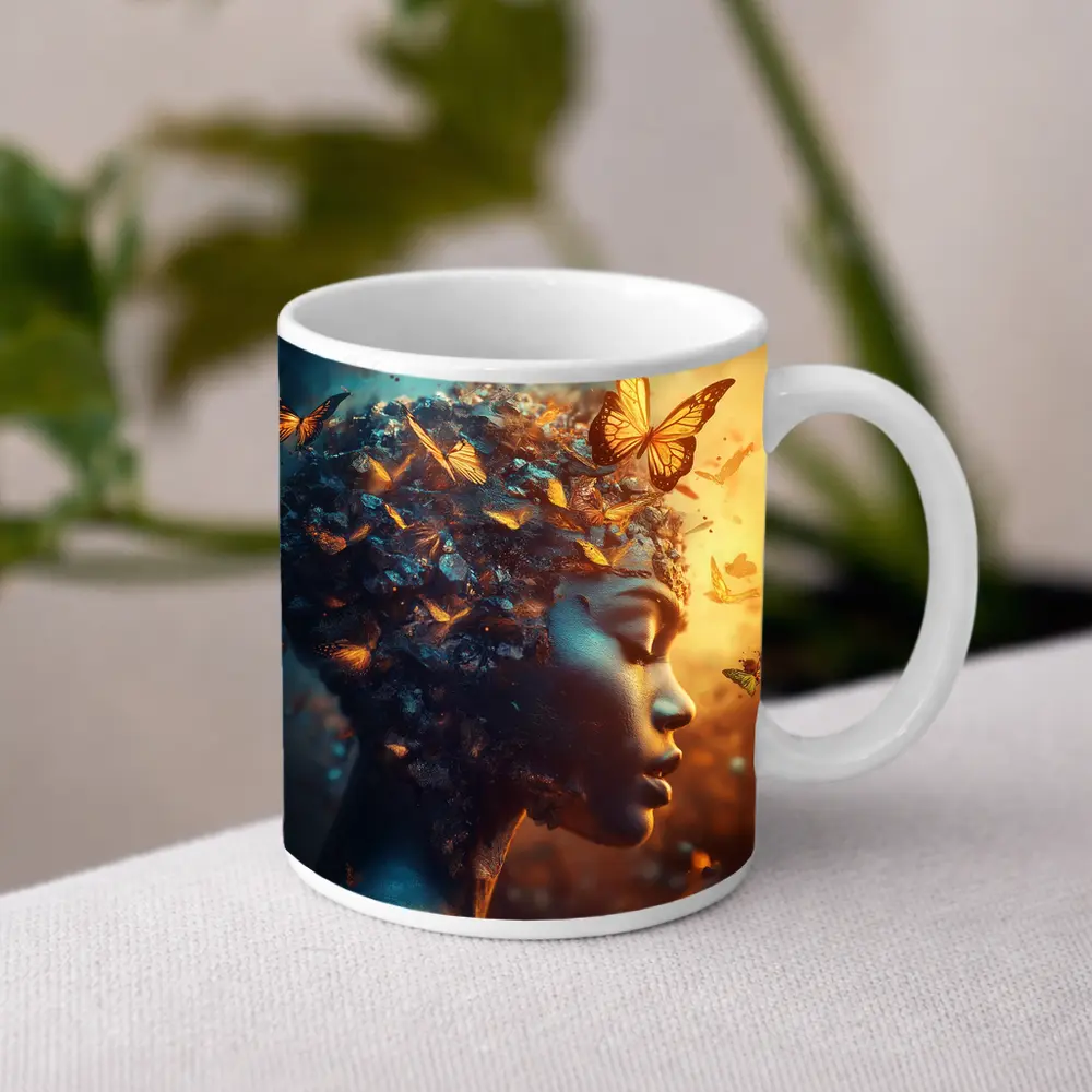 Woman Butterflies Flying Surreal Fantasy Art – Mugs