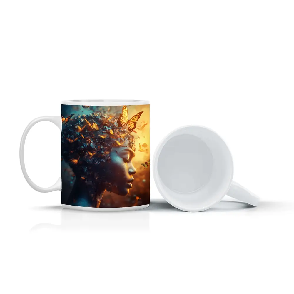 Woman Butterflies Flying Surreal Fantasy Art – Mugs