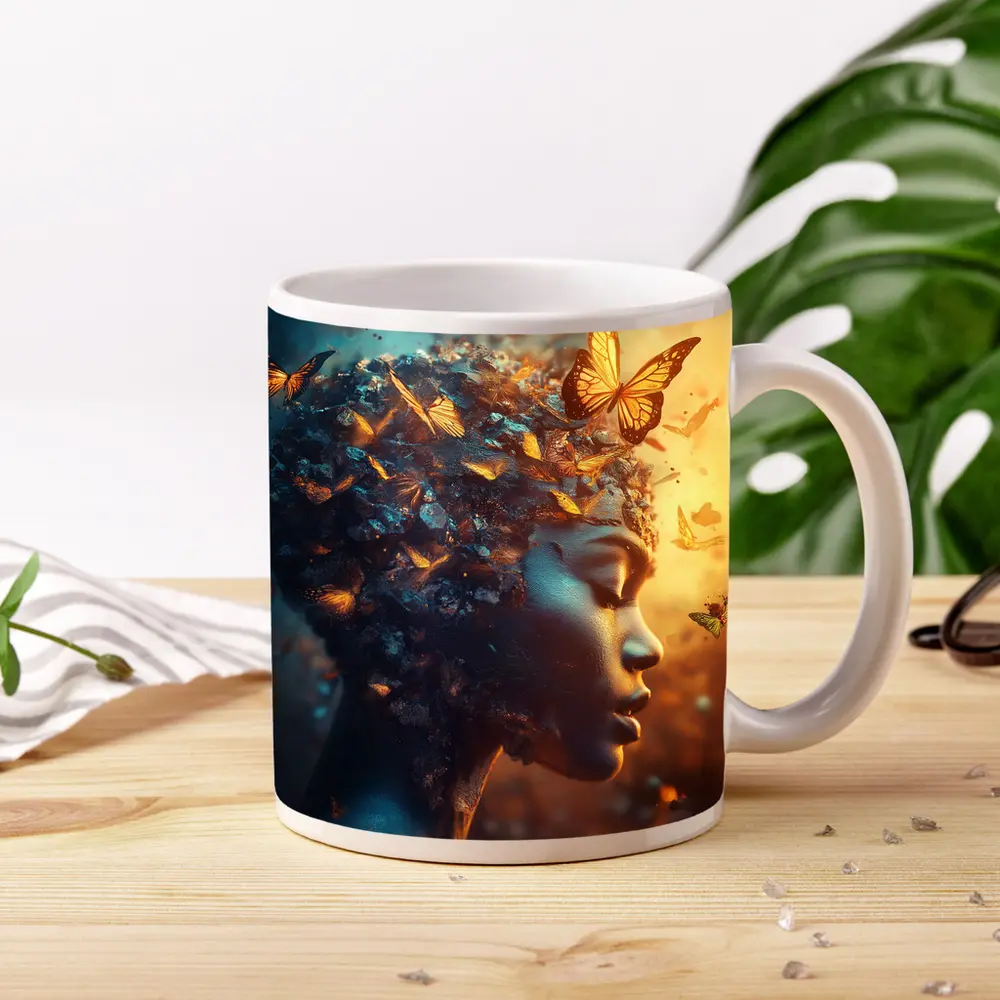 Woman Butterflies Flying Surreal Fantasy Art – Mugs