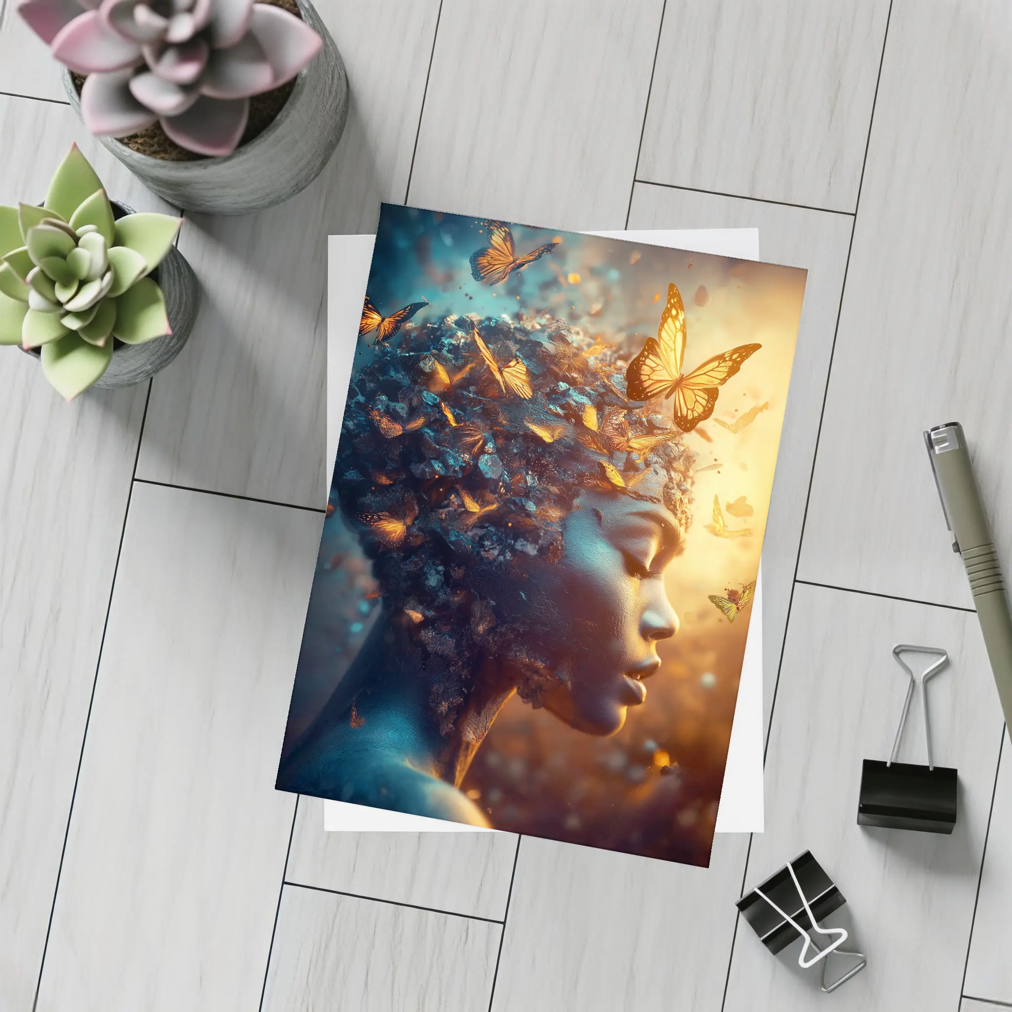 Woman Butterflies Flying Surreal Fantasy Art – Postcards