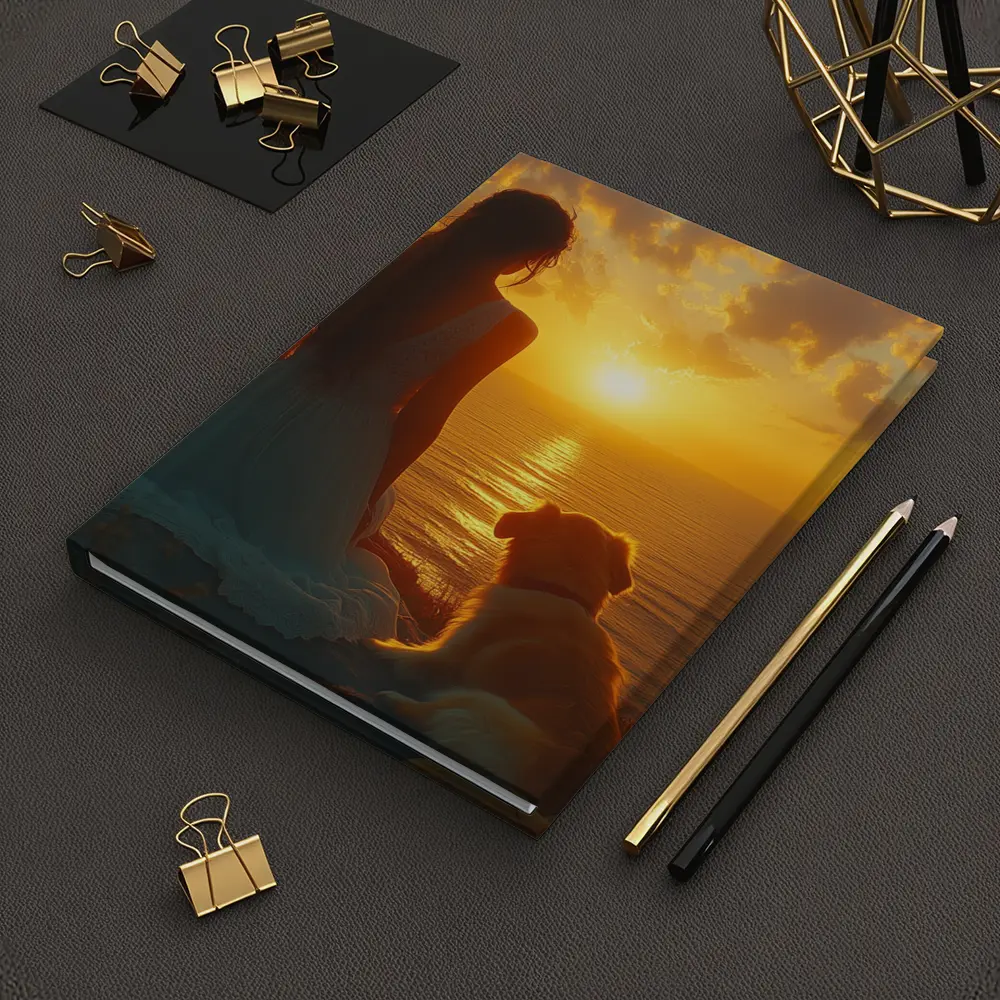 Woman and Dog Watching Ocean Sunset – Notebooks
