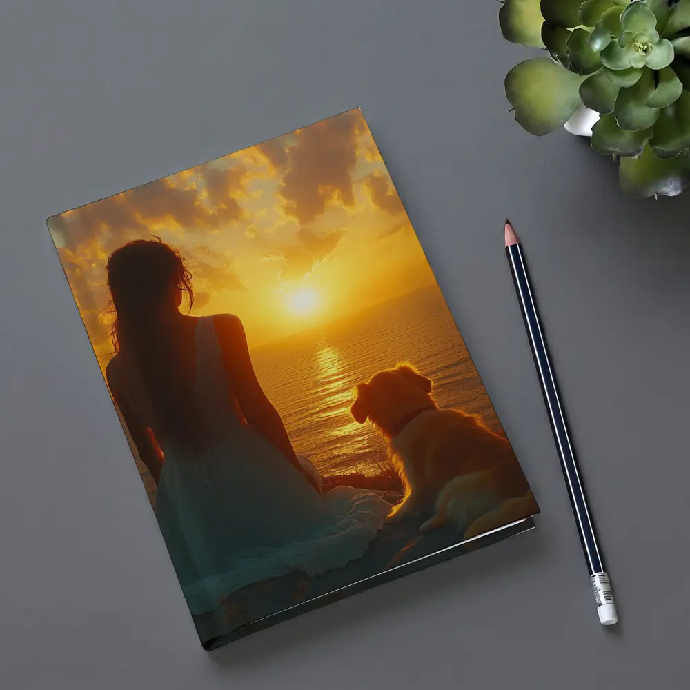 Woman and Dog Watching Ocean Sunset – Notebooks
