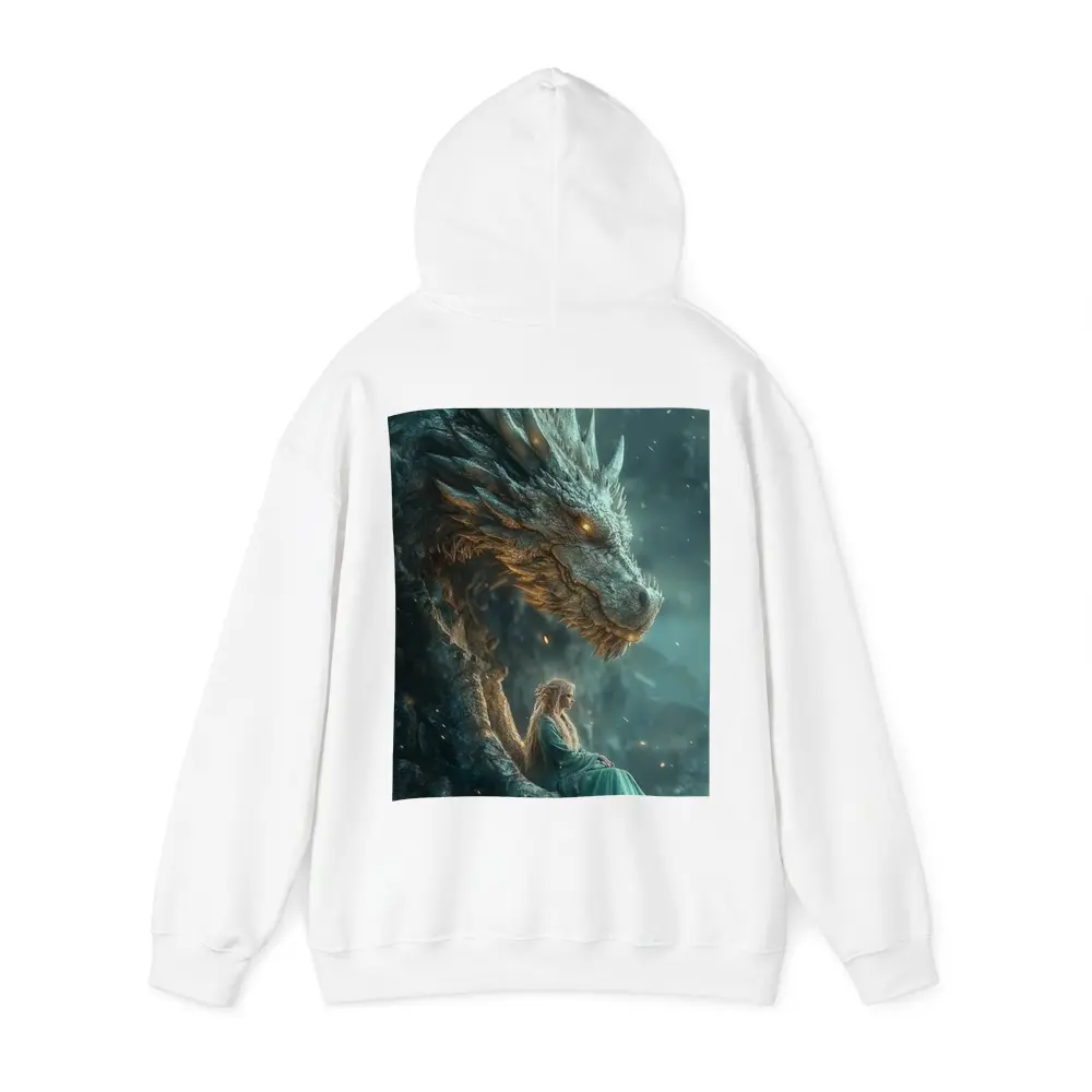Fantasy Woman Sitting With Ancient Dragon – Hoodies