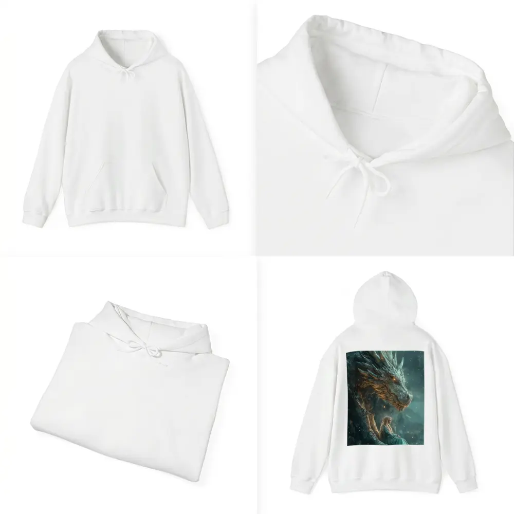 Fantasy Woman Sitting With Ancient Dragon – Hoodies