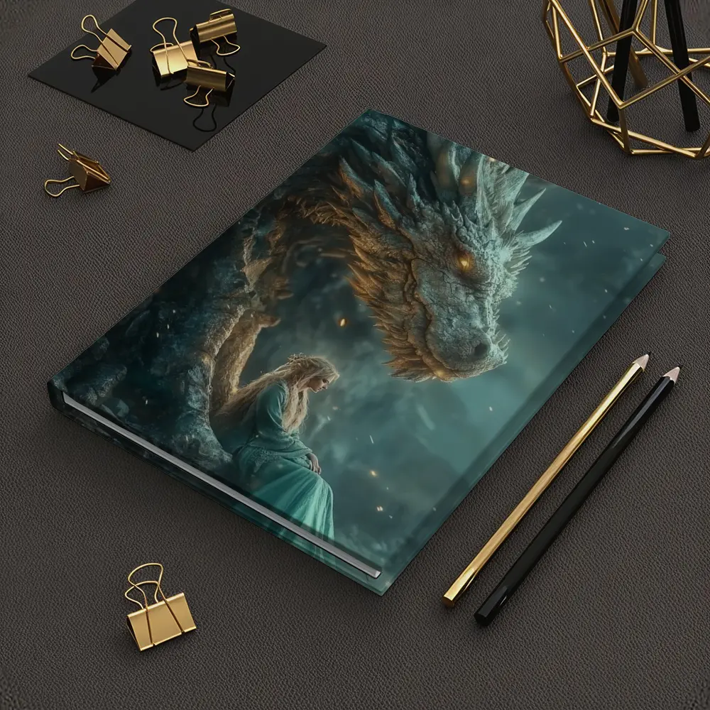 Fantasy Woman Sitting With Ancient Dragon – Notebooks
