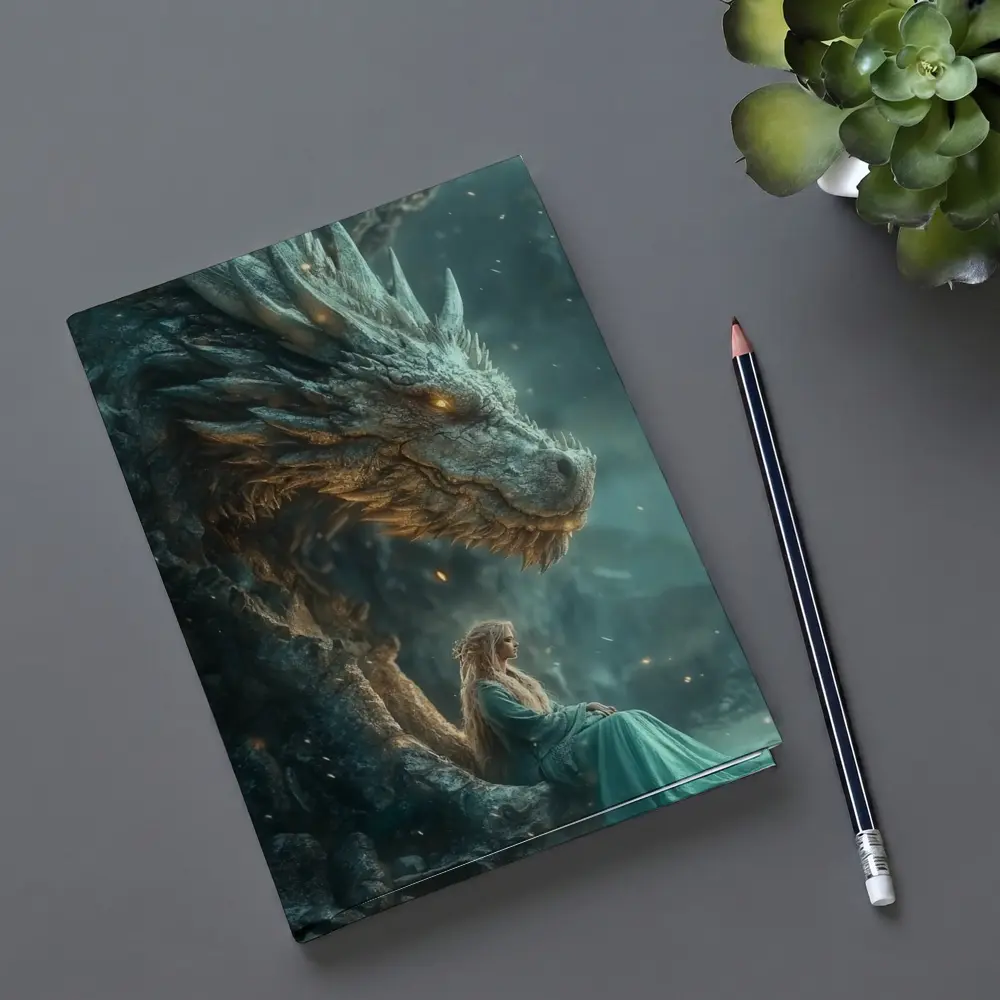 Fantasy Woman Sitting With Ancient Dragon – Notebooks