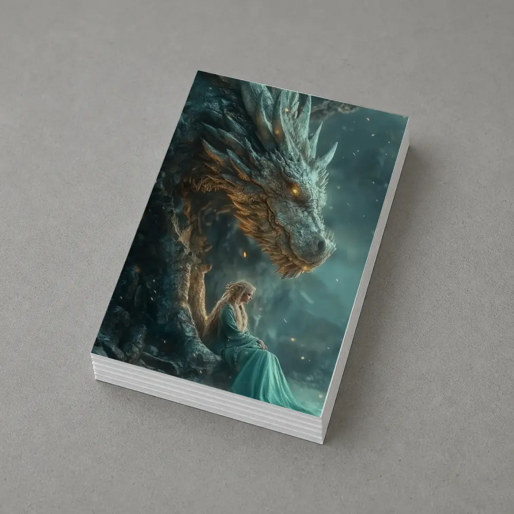 Fantasy Woman Sitting With Ancient Dragon – Postcards