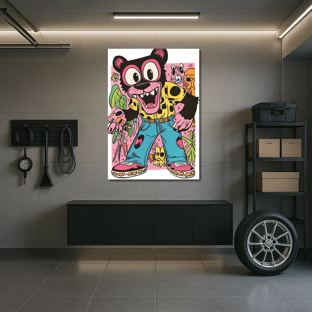Cartoon Bear Character Colorful Graffiti Art – Wall Art