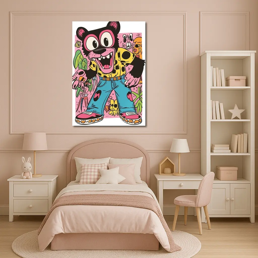 Cartoon Bear Character Colorful Graffiti Art – Wall Art