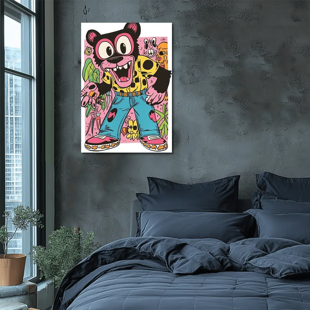 Cartoon Bear Character Colorful Graffiti Art – Wall Art