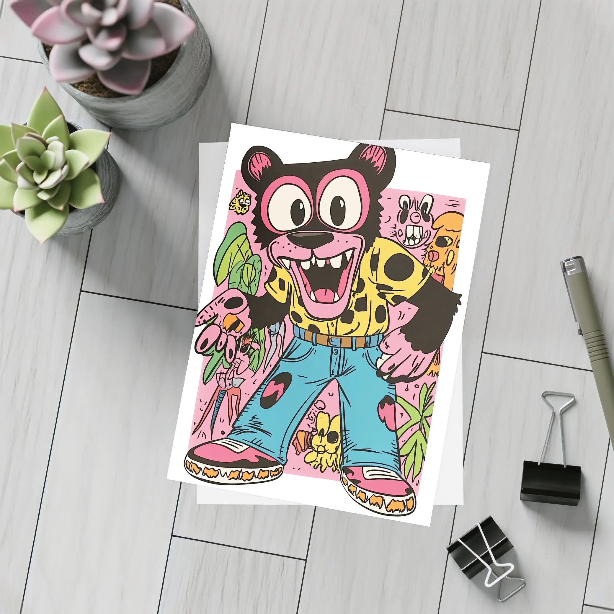 Cartoon Bear Character Colorful Graffiti Art – Postcards