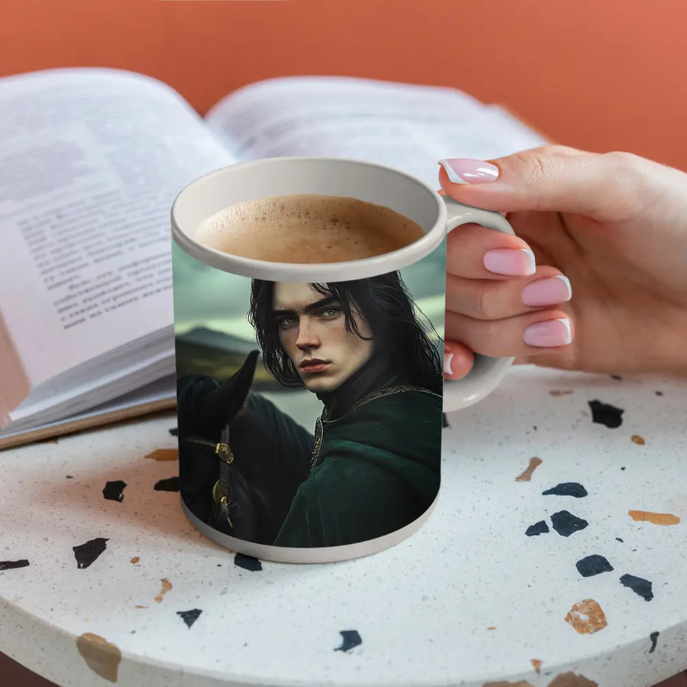 Dark Young Knight With Black Horse Fantasy – Mugs