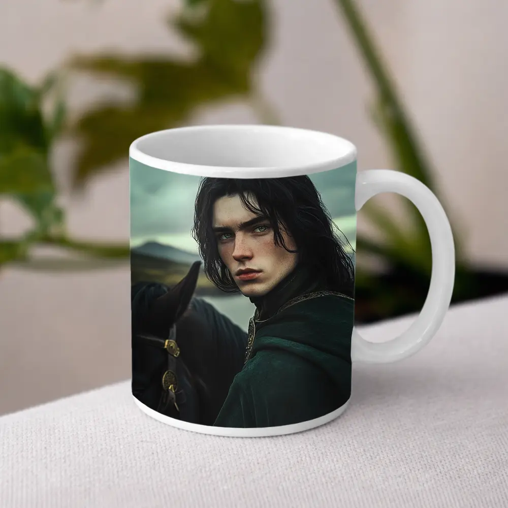 Dark Young Knight With Black Horse Fantasy – Mugs