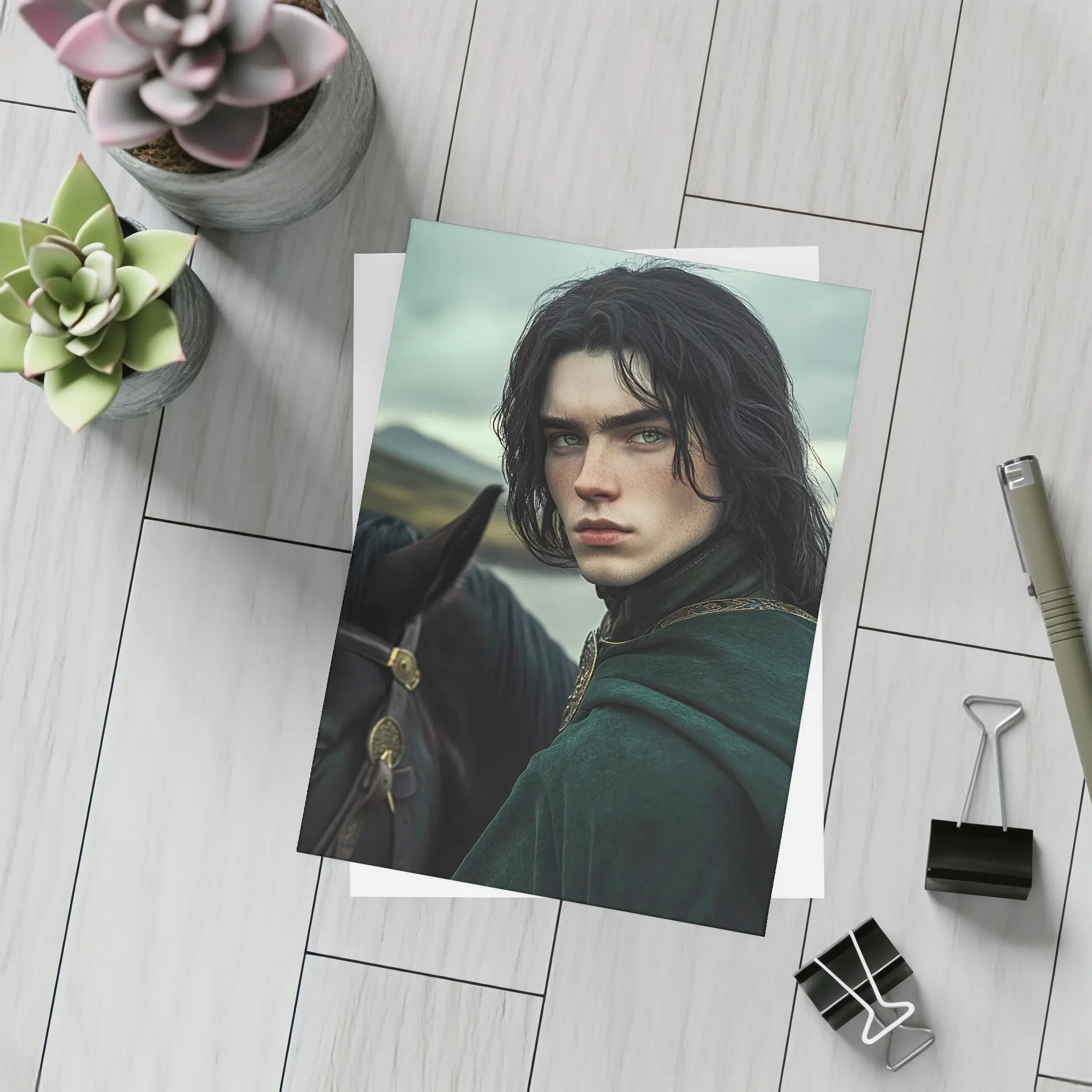 Dark Young Knight With Black Horse Fantasy – Postcards