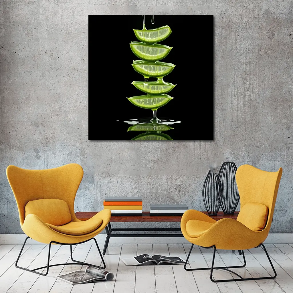 Aloe Vera Slices Dripping Gel Black Background – Wall Art