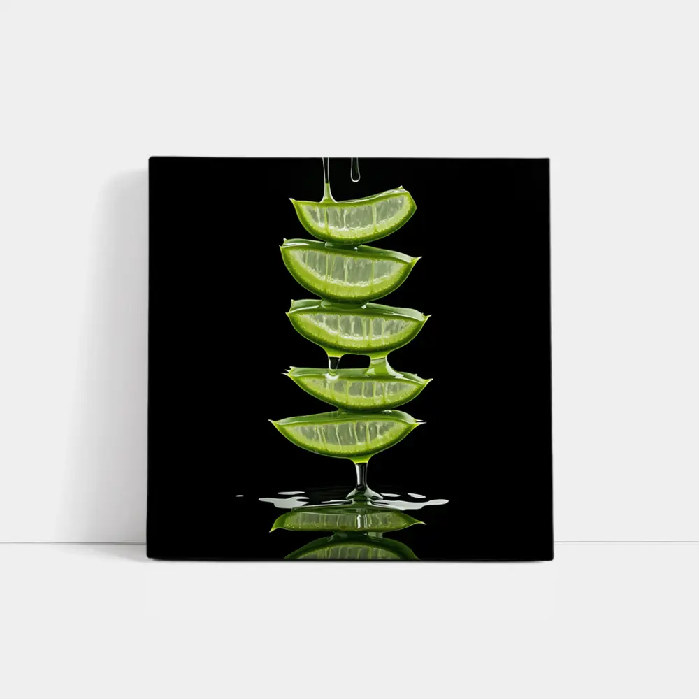 Aloe Vera Slices Dripping Gel Black Background – Wall Art