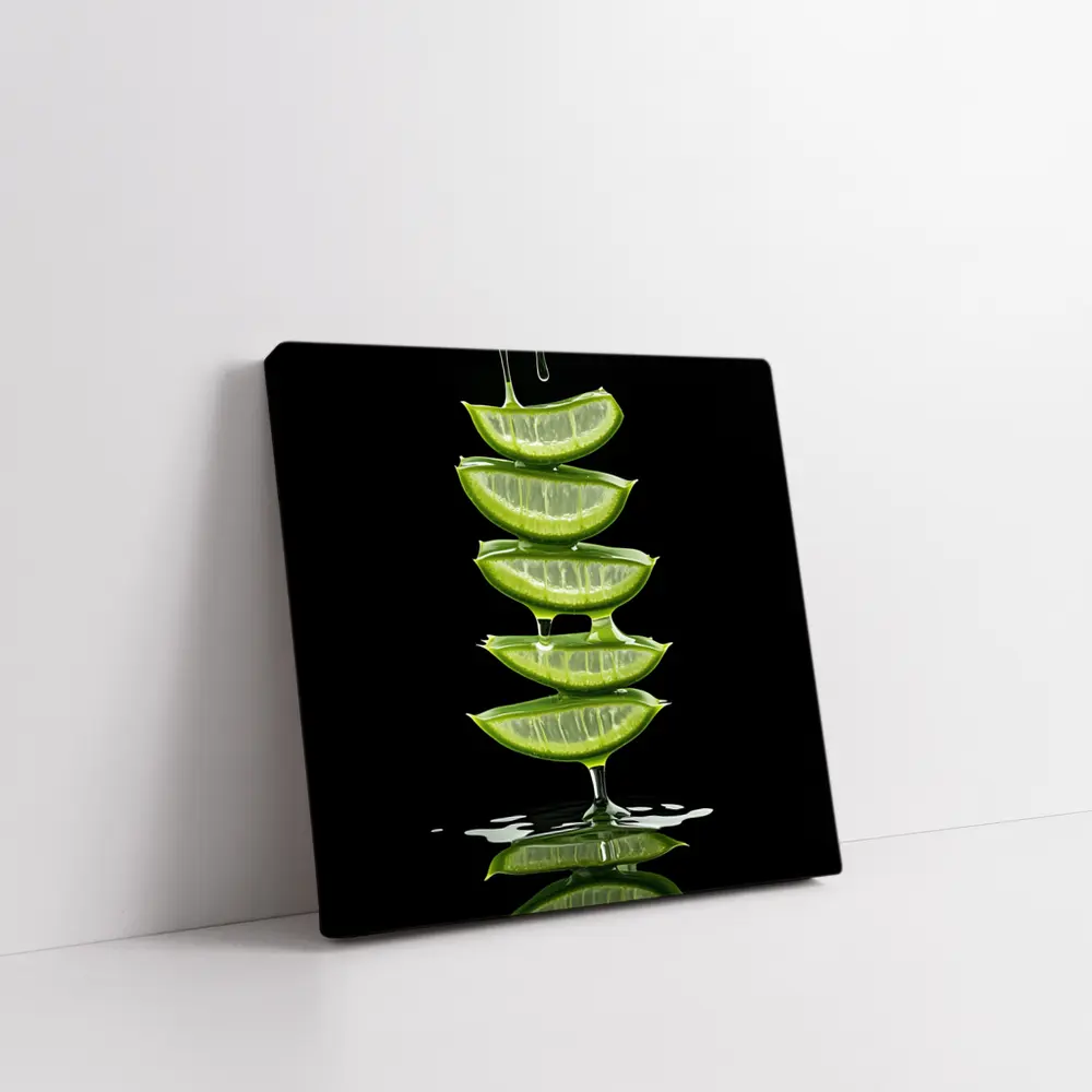 Aloe Vera Slices Dripping Gel Black Background – Wall Art