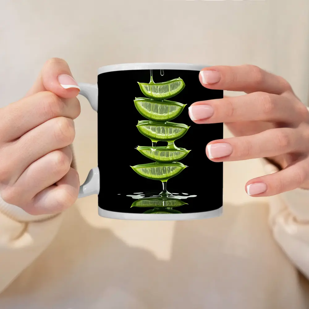 Aloe Vera Slices Dripping Gel Black Background – Mugs