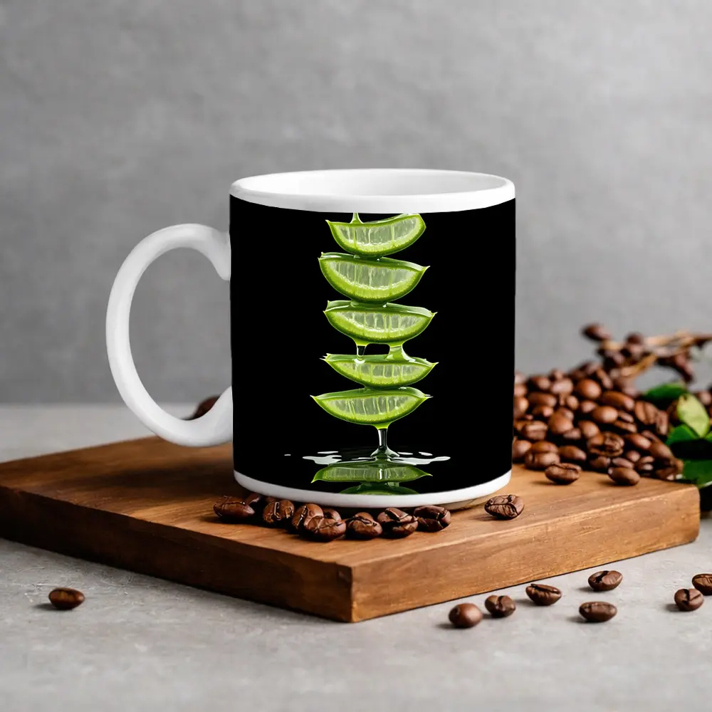 Aloe Vera Slices Dripping Gel Black Background – Mugs