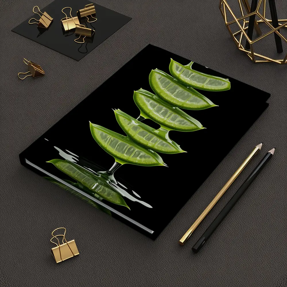 Aloe Vera Slices Dripping Gel Black Background – Notebooks