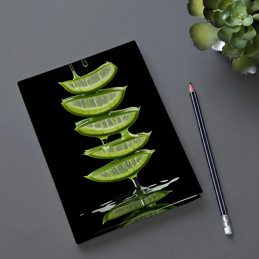 Aloe Vera Slices Dripping Gel Black Background – Notebooks